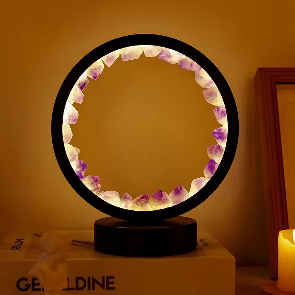LED Crystal Table Lamp | Natural Amethyst Gemstone Home Decor Light