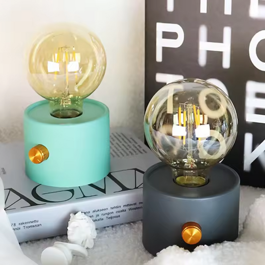 LED Table Lamp Night Light With Round Base | Vintage Bulb Design