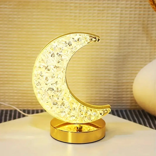 LuxeGlow | Portable & Elegant Crystal Moon LED Table Lamp