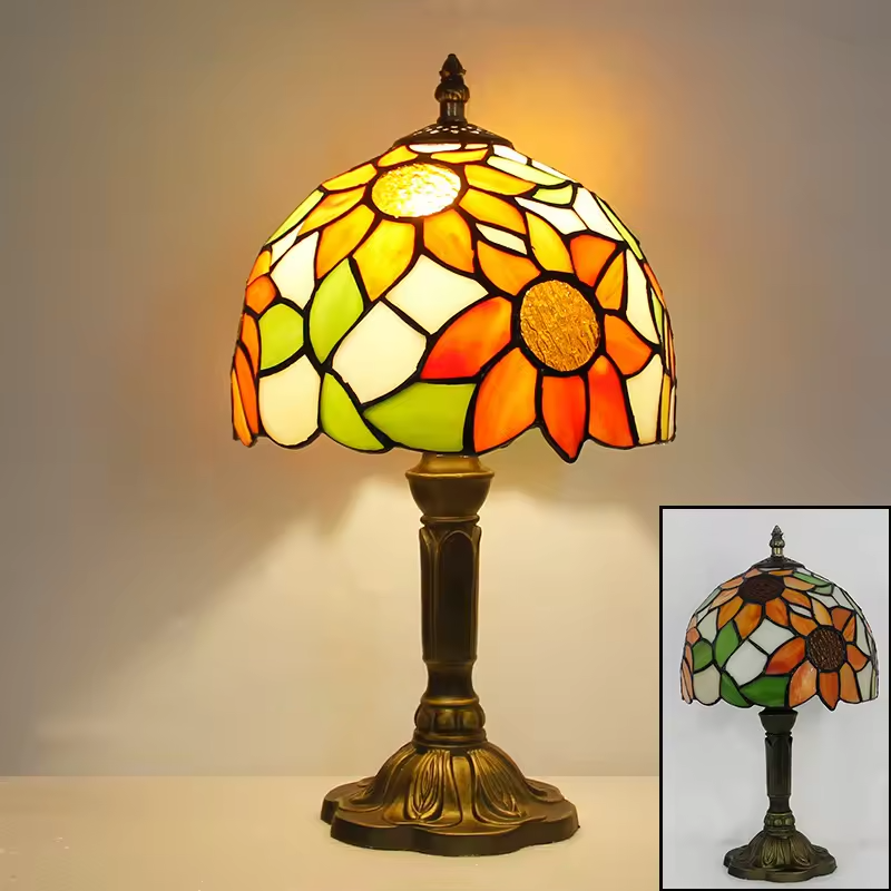 Retro Tiffany Table Lamp | Stained Glass Bedside Nightstand Light