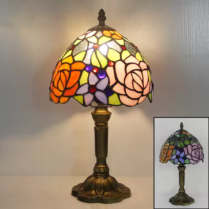 Retro Tiffany Table Lamp | Stained Glass Bedside Nightstand Light