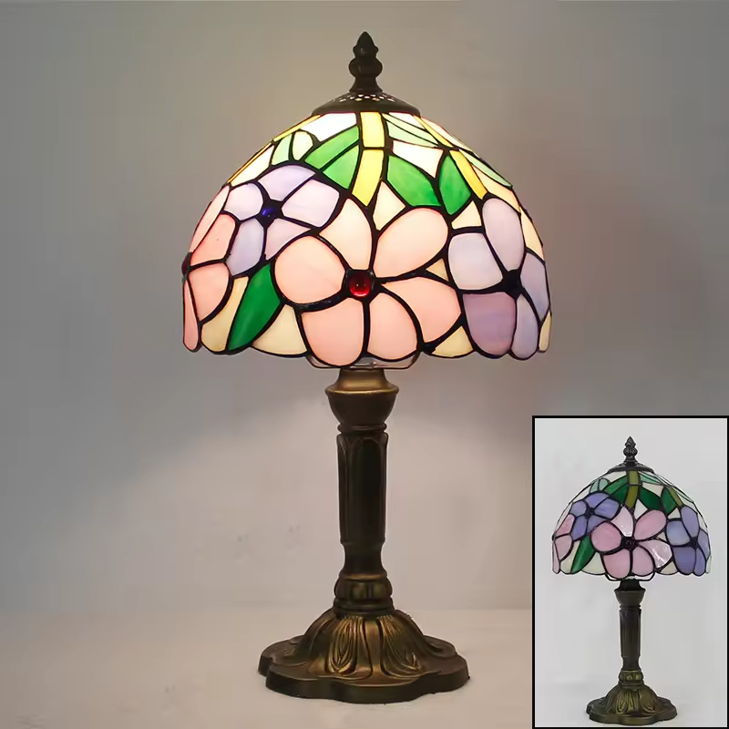Retro Tiffany Table Lamp | Stained Glass Bedside Nightstand Light