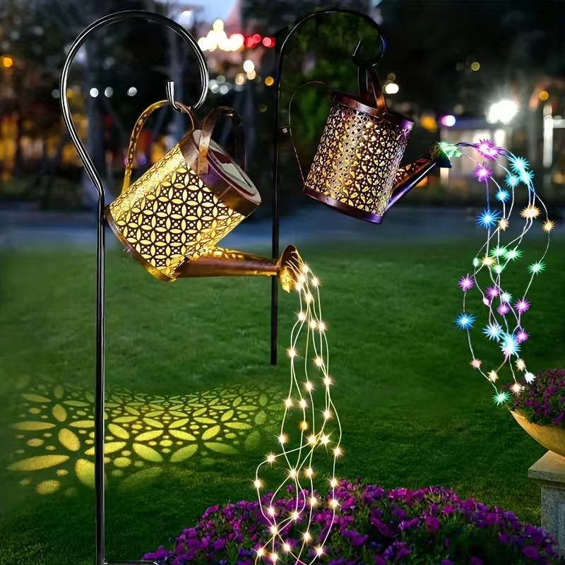 Solar Waterfall Light | Watering Can Metal Lantern Garden Light