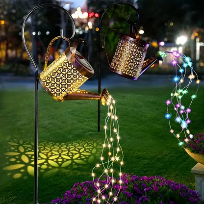 Solar Waterfall Light | Watering Can Metal Lantern Garden Light