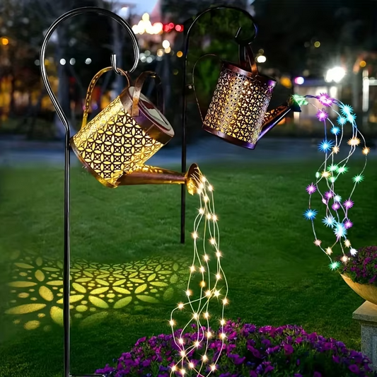 Solar Waterfall Light | Watering Can Metal Lantern Garden Light