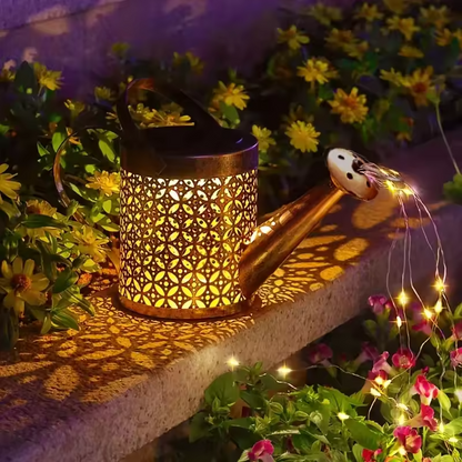 Solar Waterfall Light | Watering Can Metal Lantern Garden Light