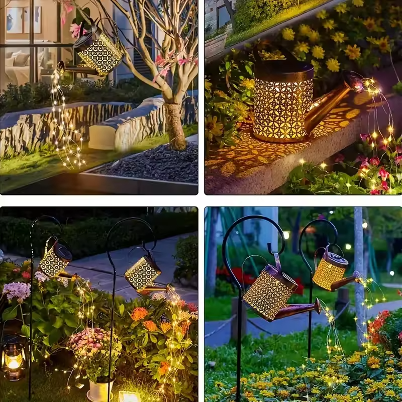 Solar Waterfall Light | Watering Can Metal Lantern Garden Light