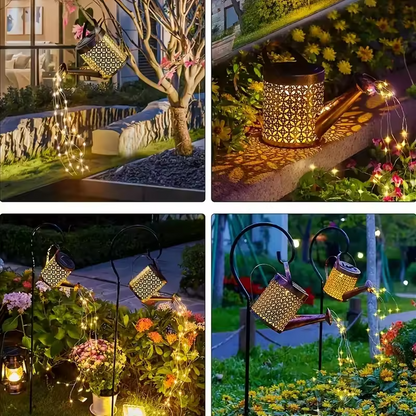 Solar Waterfall Light | Watering Can Metal Lantern Garden Light
