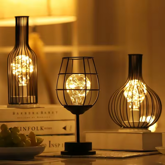 Vintage Cage Table Lamp With LED Fairy Lights