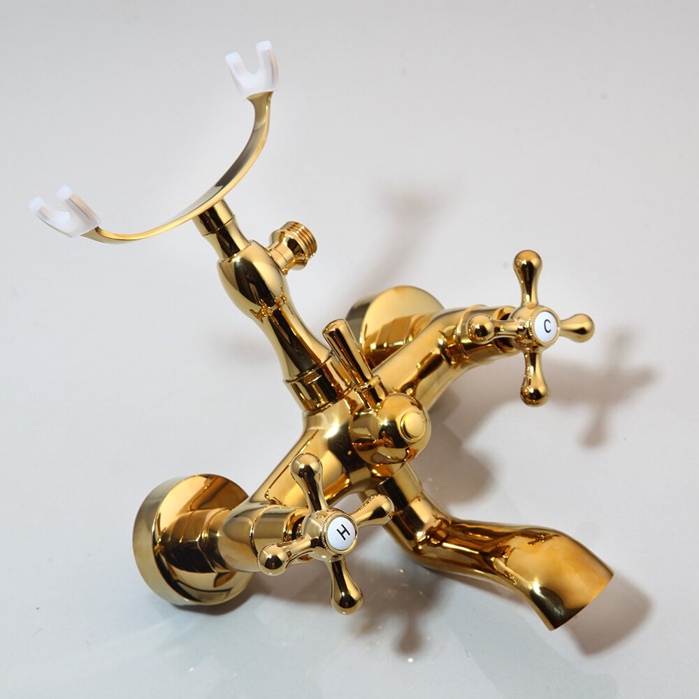 Castello | Golden Brass Bathtub Faucet - Dual Knobs & Luxurious Design