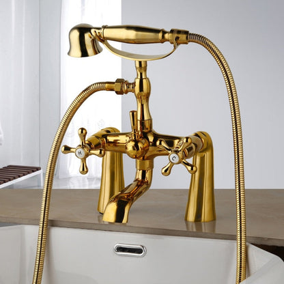 Castello | Golden Brass Bathtub Faucet - Dual Knobs & Luxurious Design