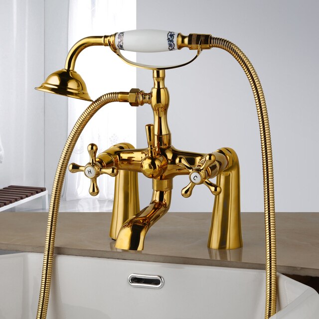 Castello | Golden Brass Bathtub Faucet - Dual Knobs & Luxurious Design