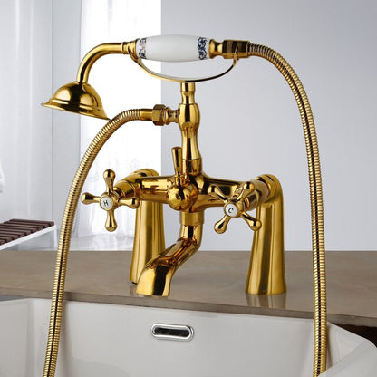 Castello | Golden Brass Bathtub Faucet - Dual Knobs & Luxurious Design