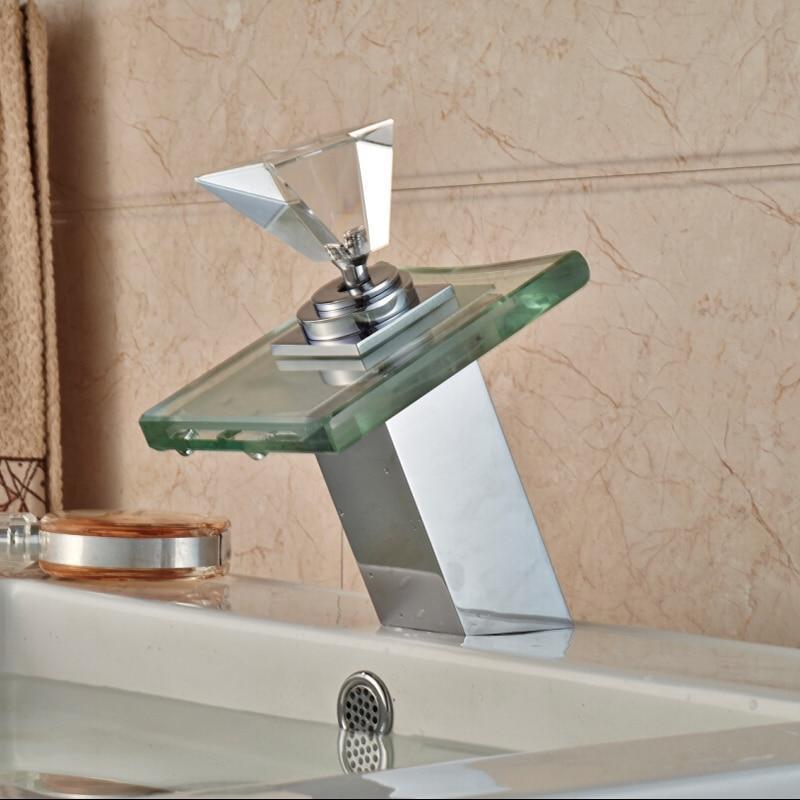 Cavallino | Brass Chrome Basin Faucet - Luxury Waterfall Glass LED Tap