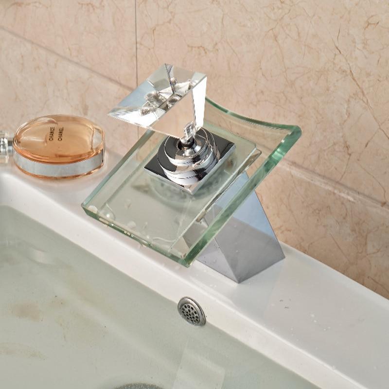 Cavallino | Brass Chrome Basin Faucet - Luxury Waterfall Glass LED Tap