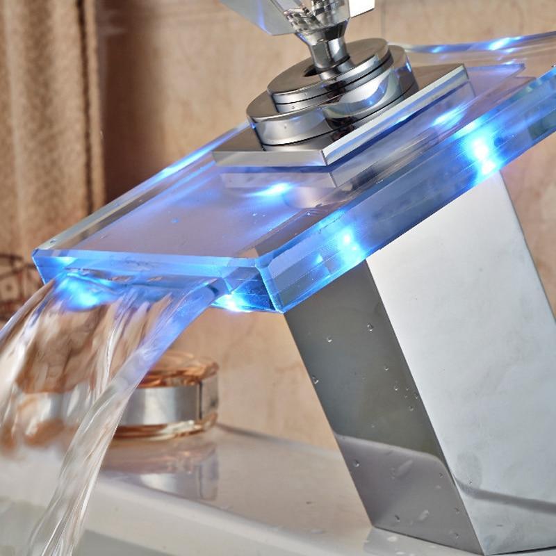 Cavallino | Brass Chrome Basin Faucet - Luxury Waterfall Glass LED Tap