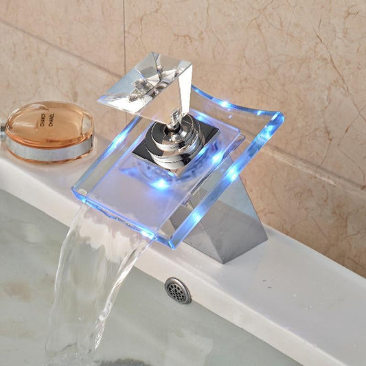 Cavallino | Brass Chrome Basin Faucet - Luxury Waterfall Glass LED Tap